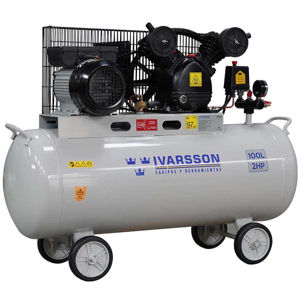 COMPRESOR HORIZONTAL TIPO BANDA 2HP - 100 LTS. - 120V - IVARSSON