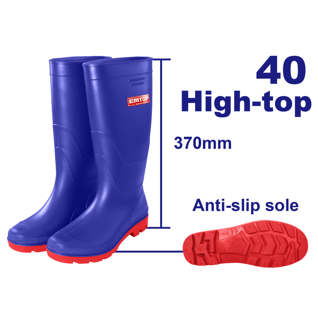 BOTAS PARA LLUVIA PVC TALLA 40 ANTIDESLIZANTES - EMTOP 