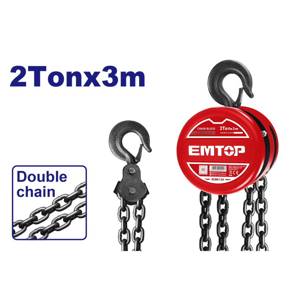 TECLE DE CADENA 2TON ALT LEV 3M 2 CADENAS CARGA MAX 322.5N - EMTOP