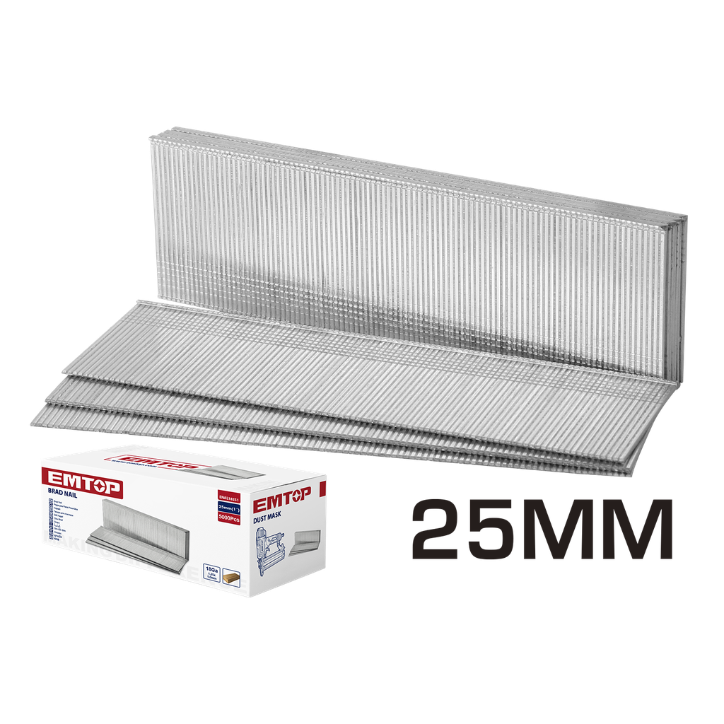 CLAVO PARA CLAVILLADORA NEUMATICA L25MMx1.25 x1.0MM GA18 CAJA 5000PCS - EMTOP