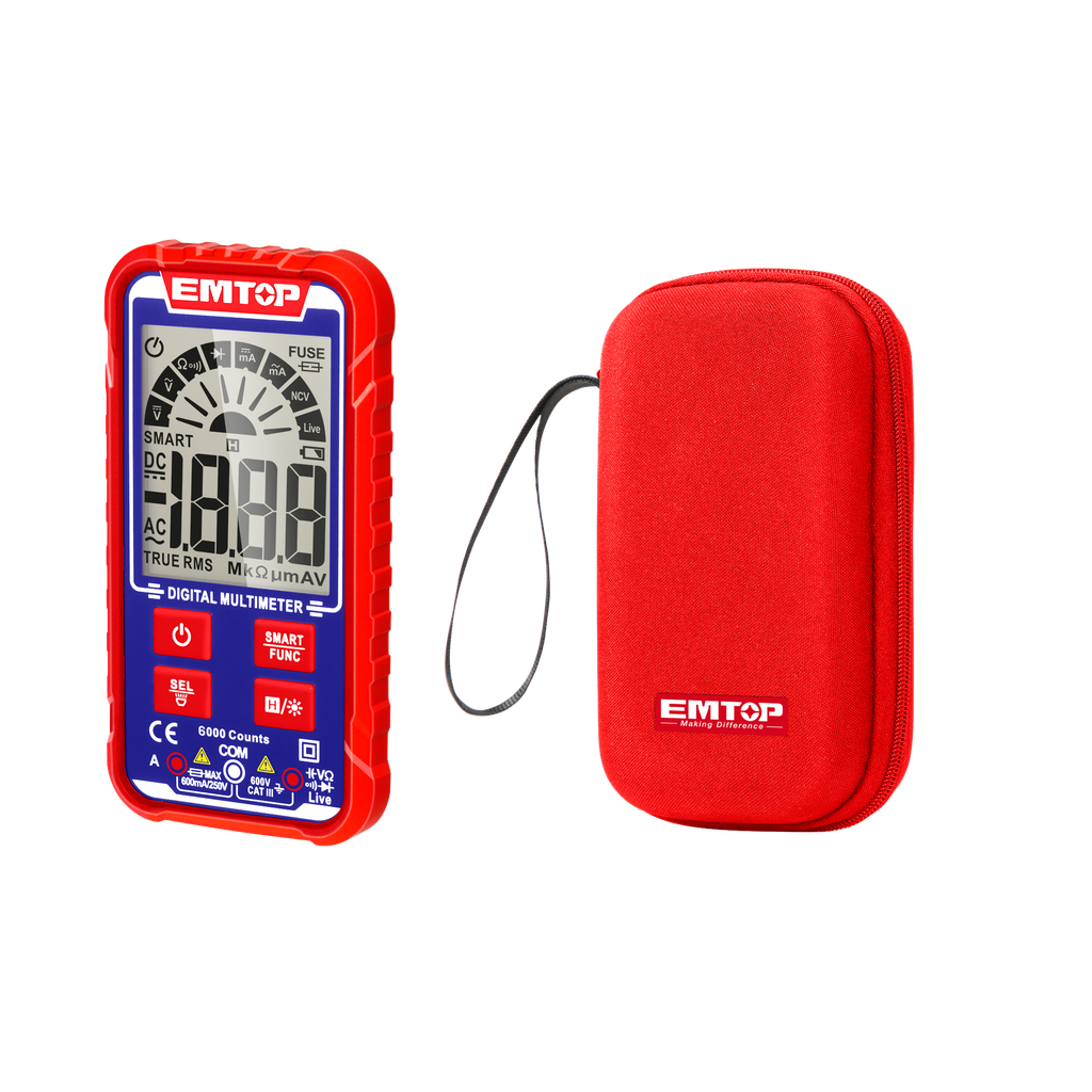 MULTIMETRO DIGITAL 600V DETECTOR TENSION SIN CONTACTO INCL. ESTUCHE - EMTOP