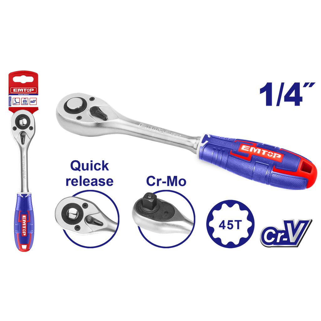LLAVE RATCHET INDUSTRIAL 1/4&quot; 45D - EMTOP