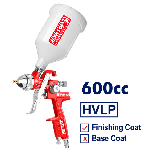 [52 ET EASG06001] PISTOLA DE AIRE GRAVEDAD INDUSTRIAL 600CC 1.4MM HVLP REGULABLE - EMTOP