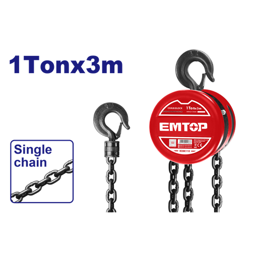 [52 ET ECBK110] TECLE DE CADENA 1TON ALT LEV 3M 1 CADENA CARGA MAX 322.5N USO PECUARIO IVA CERO - EMTOP