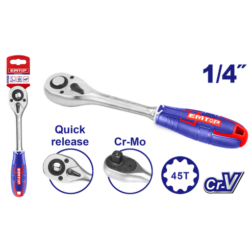 [52 ET ERWH0141] LLAVE RATCHET INDUSTRIAL 1/4&quot; 45D - EMTOP